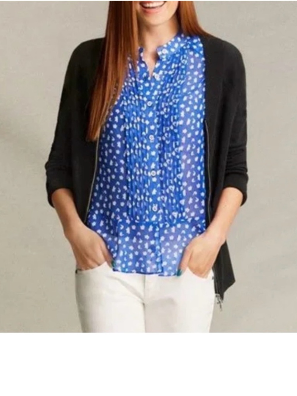 CAbi Style 5530 Electric Blue Pintuck Sleeveless Blouse Top Tunic Size Medium